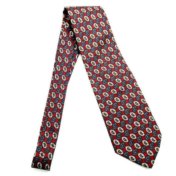 Jos A Bank Silk Tie Red Print Geometric Short USA - Picture 6 of 6